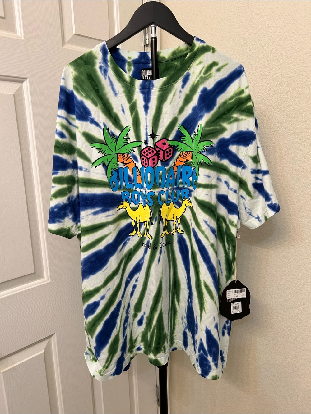 NWT Billionaire Boys Club Tie-Dye Tee in Blue & Green with Yellow Camel Graphic